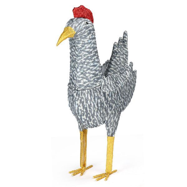 2FT Lighted Christmas Rooster Outdoor Decoration, Weather Proof Plush Rooster Christmas Ornament Home Decor Pre-lit 50 LED White Lights With Stakes