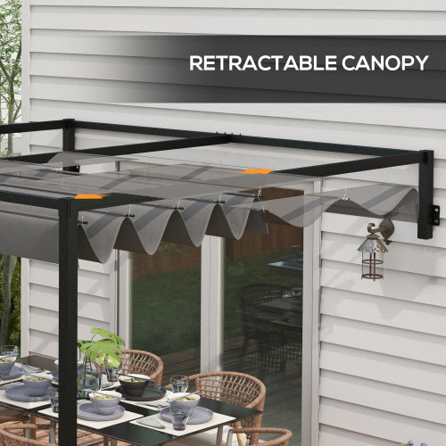 UK Local Outsunny 2 X 3m Lean To Steel Pergola, With Moving Fabric Canopy - Dark Grey