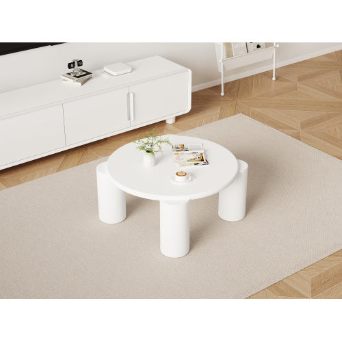 UK Local White Round Coffee Table,Wooden Painted Coffee Table,Tea Table, Cute Wooden Modern Center Table With 4 Legs For Bedroom Apartment, Living Room, Farmhouse