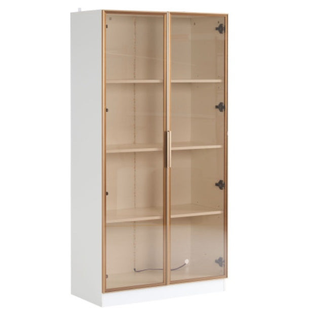 UK Local LED Display Cabinet, Clear Display Case For Figures, Storage Shelves With Tempered Glass Door, Storage Cabinet Floor Standing Transparent Showcase 160x80x40 Cm White