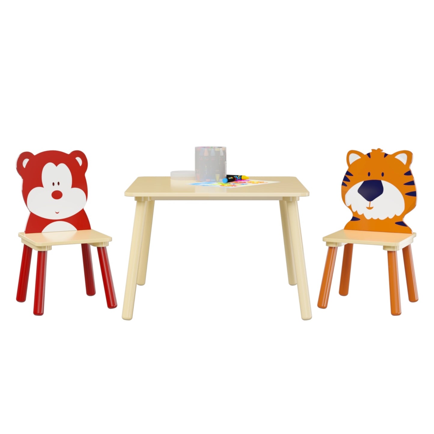 US Local Kids Table & 2 Chairs Set, 3Pc Toddler Wooden Activity Play Set
