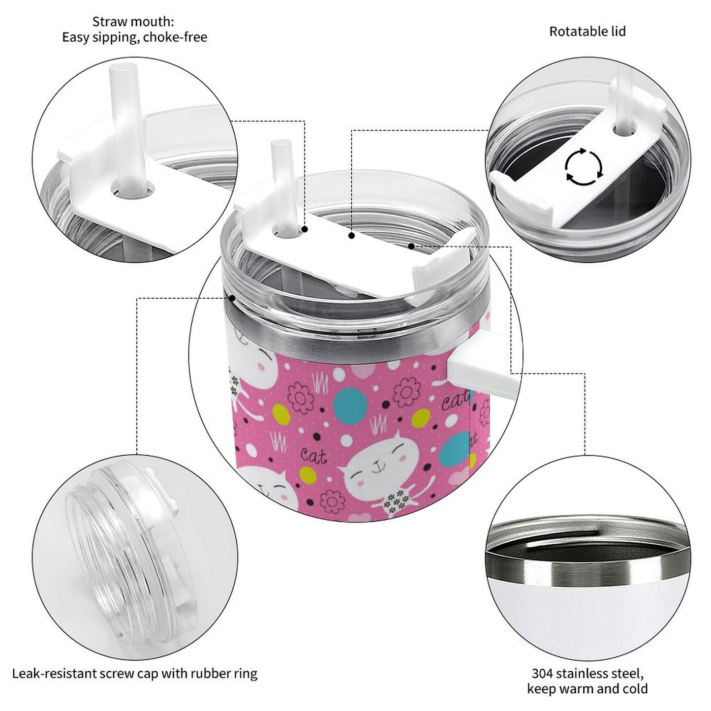 PHDT00268 POD US Local Tumbler 40 oz Large Capacity Car Cup Cat, Children