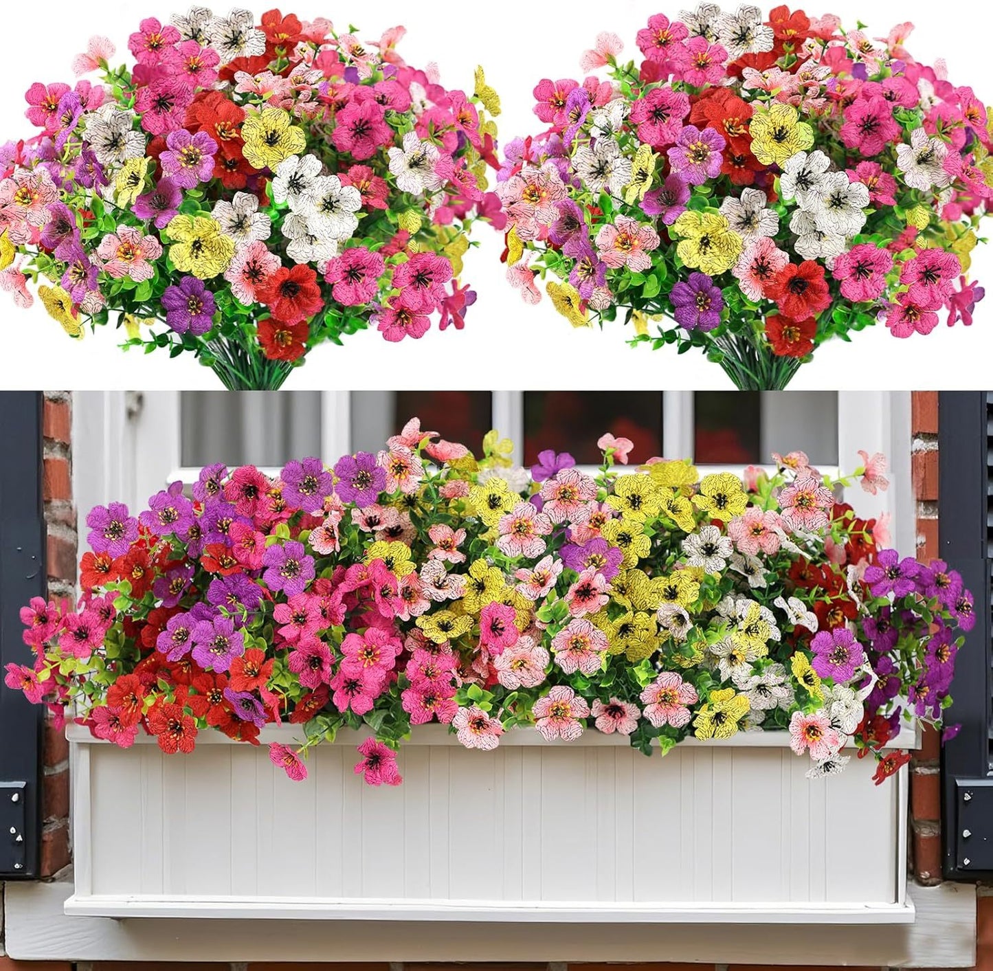 US Local Nepfaivy Artificial Outdoor Flowers UV-Resistant - Realistic Artificial Flowers For Outdoors, Fade Resistant Fake Flowers For Outside, Plastic Faux Flowers For Outdoor Planters