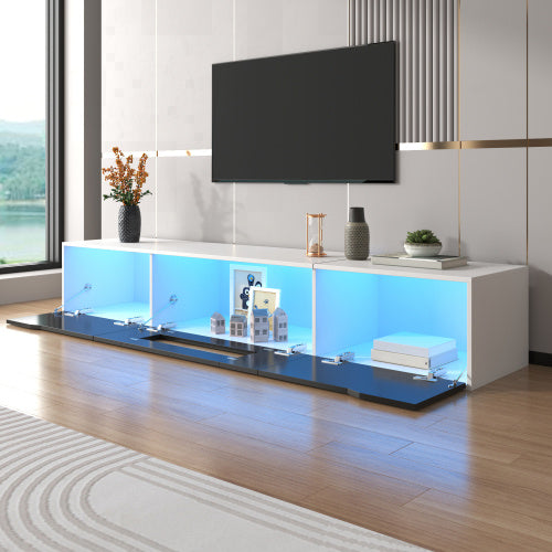 UK Local TV Cabinet, High-gloss TV Cabinet, Matching Colours In White And High-gloss Black, With Colour-changing LED Lights. Only Front Cabinet Door High-gloss