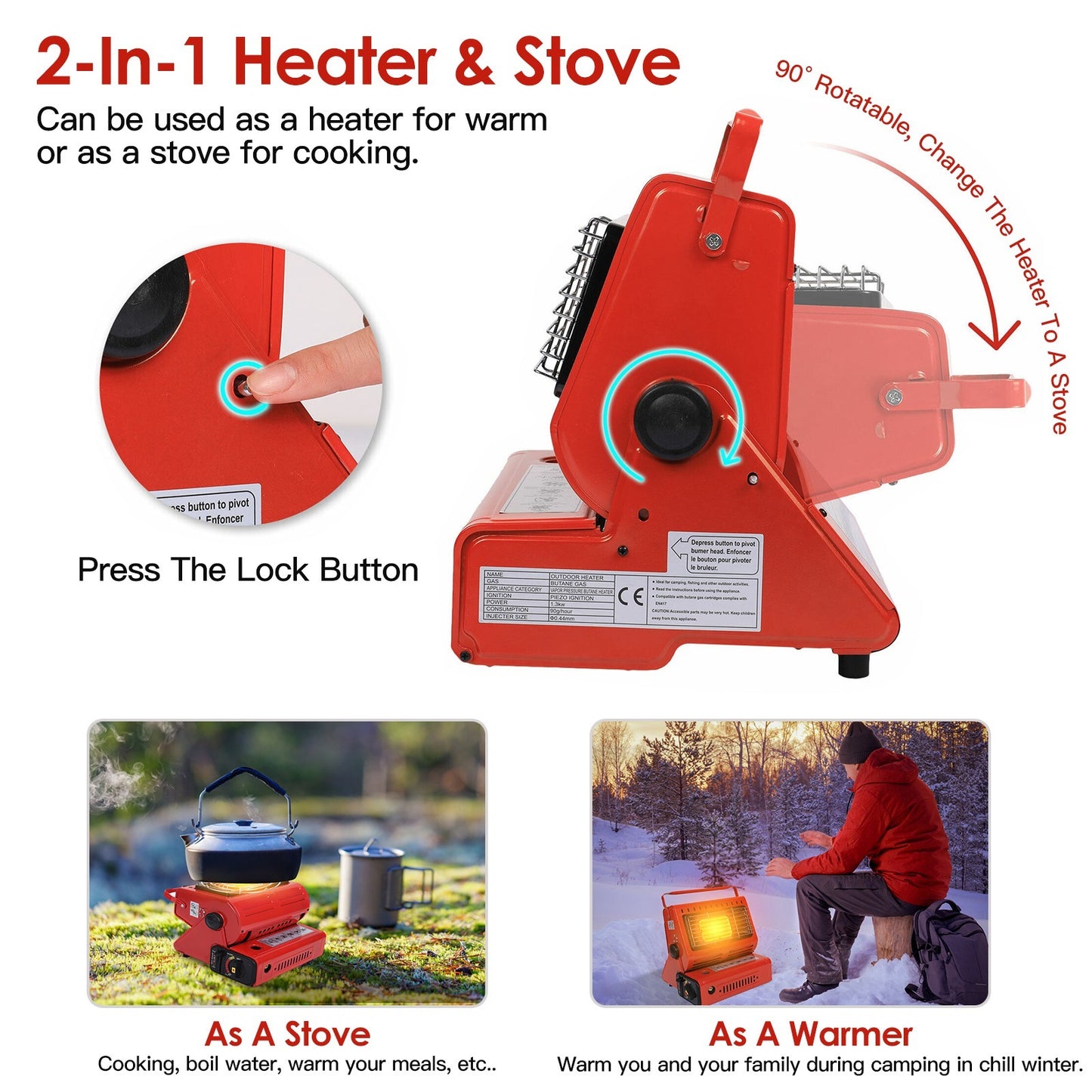 US Local 1 Pc 2 In 1 Portable Butane Burner Heater Outdoor Butane Gas Heater Warmer Heating Cooking Stove Cooker For Camping Fishing RV Travel Fedex Shipping