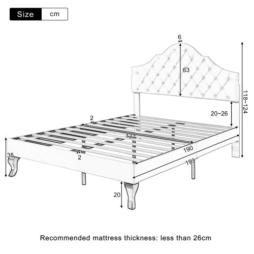 UK Local Upholstered Bed With Slatted Frame And Headboard, 4ft6 Double Bed,135x190,Upholstered Bed With Height-adjustable Headboard, Youth Bed, Wooden Slat Support, Easy Assembly, Velvet, Beige