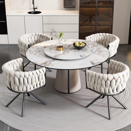 UK Local Velvet Dining Chair, Single Light Luxury Living Room Bedroom Swivel Chair, Leisure Swivel Chair With Four Metal Support Legs, Beige