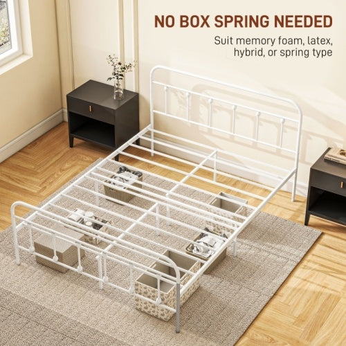 UK Local HOMCOM Double Minimalistic Metal Bed Frame - White