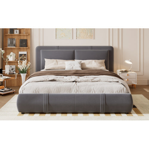 UK Local Upholstered Bed, Hydraulic Bed With Storage Function, 4ft6 Double Bed 135x190cm, Durable And Sturdy, Removable Soft Headboard Backrest, Velvet Plywood, Grey