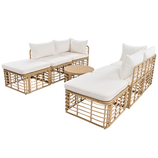 US Local GO 7 Pieces Outdoor Patio Furniture, All-Weather Rattan Sectional Sofa Set With Thick Cushions And P