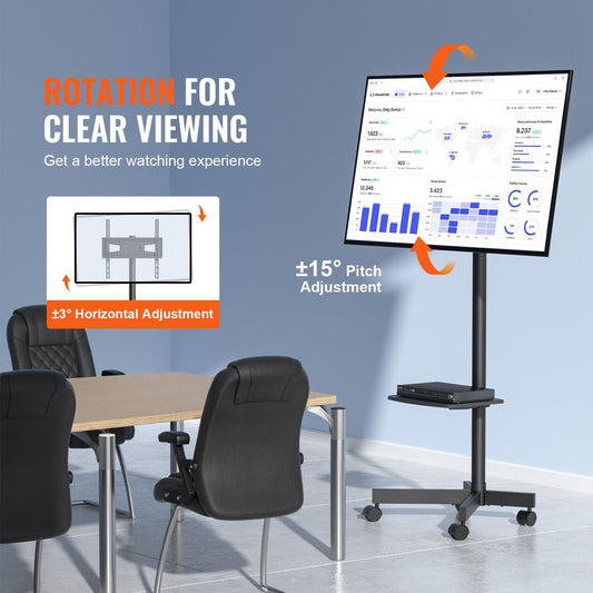 US Local VEVOR Mobile TV Stand, Mobile TV Cart For 23 To 60 Inch TVs, Height Adjustable Portable TV Stand With Wheels, With A Tray For Audio-Visual Devices, Rolling TV Stand With Mount For Bedroom, Living Room