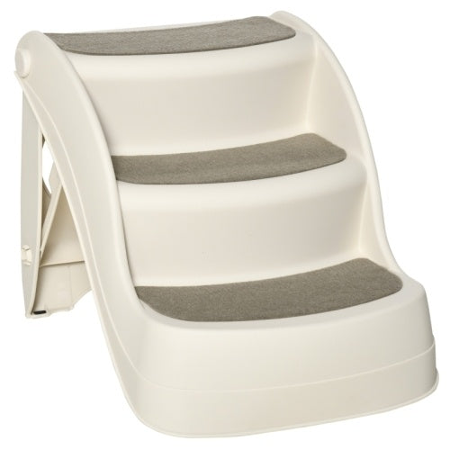 UK Local PawHut Foldable Pet Stairs Portable Dog Steps 3-Step Design With Non-slip Mats For High Beds, Sofas, 49 X 38 X 38 Cm, Cream