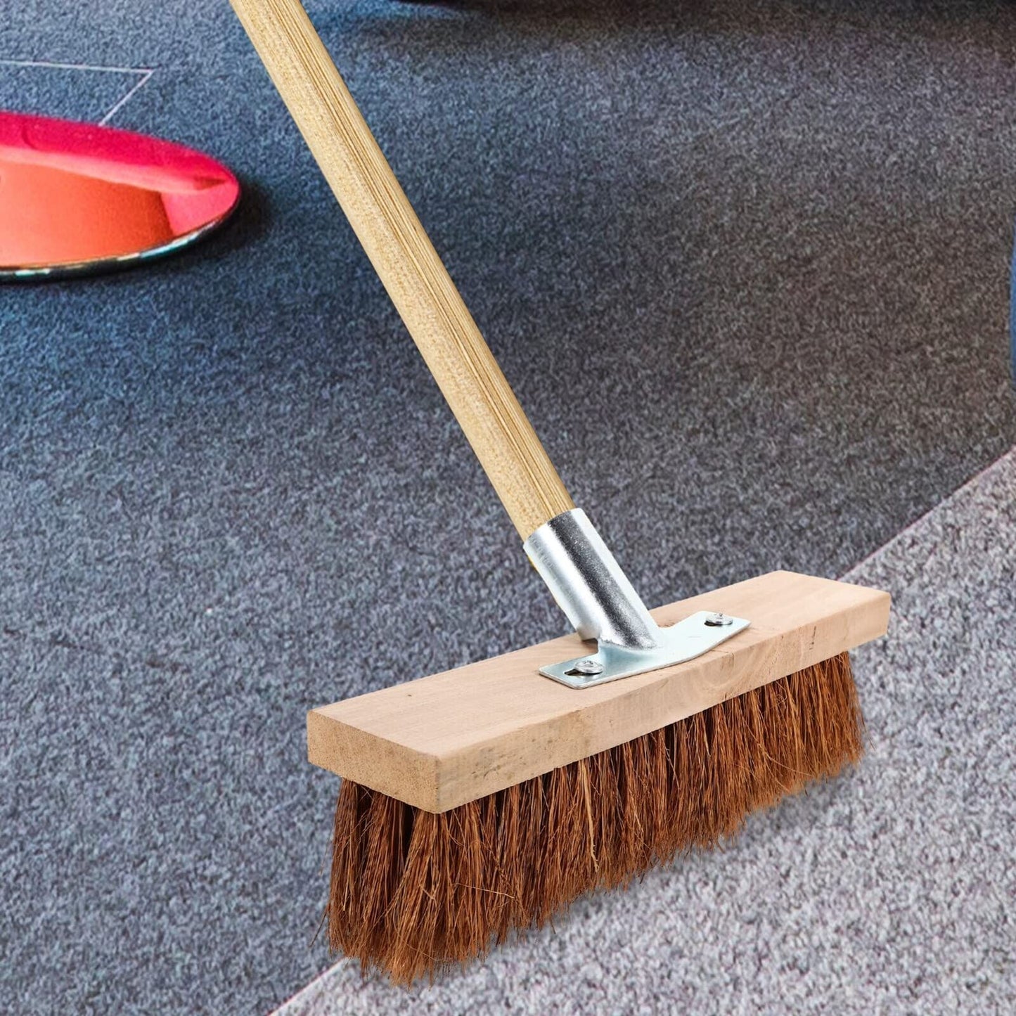 UK Local Stiff Garden Wire Broom Head Handle Heavy Duty Large Outdoor Sweeping Yard Brush