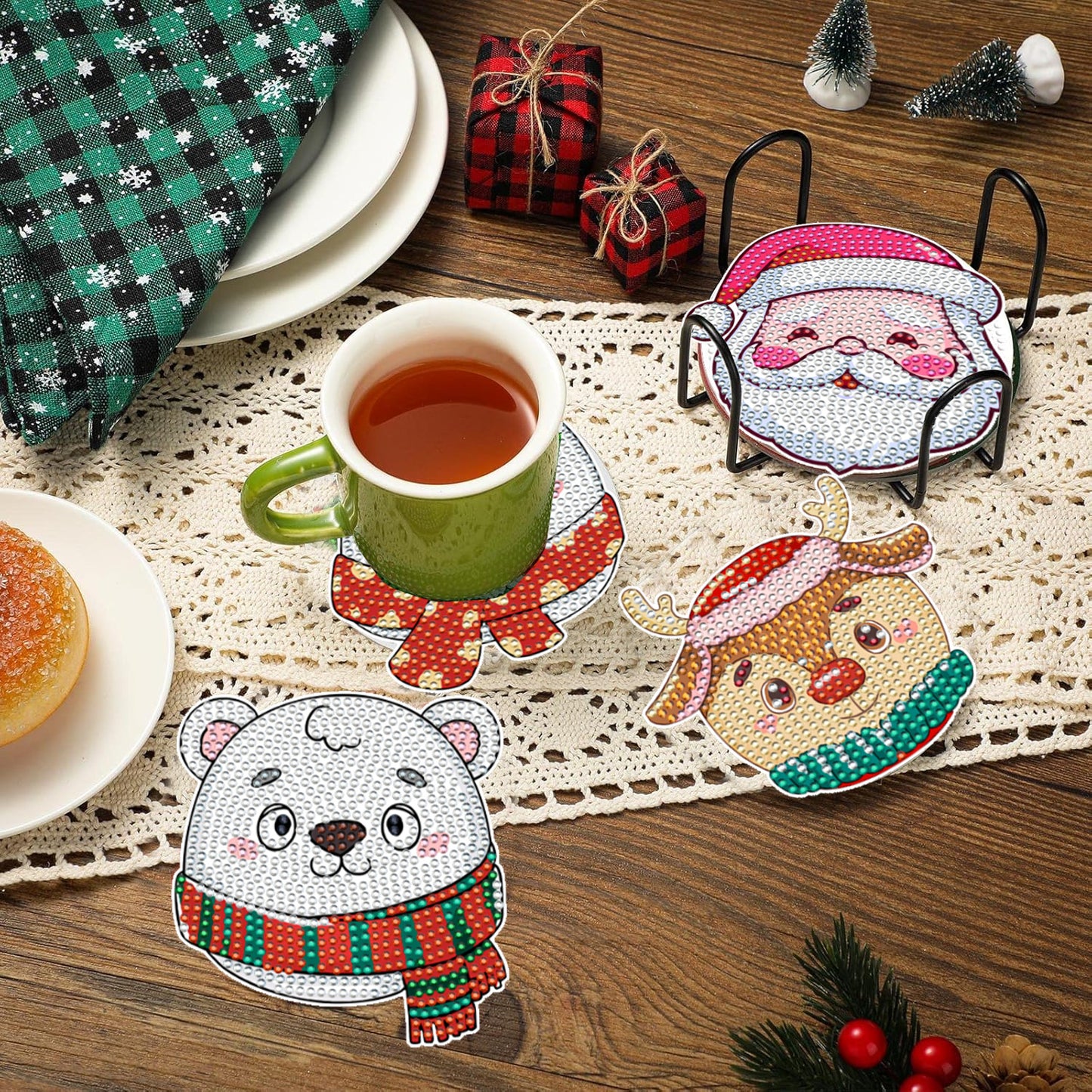 6Packs Christmas Rhinestones Art Coaster