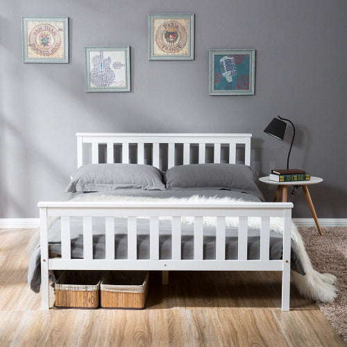 UK Local Double Bed Wooden Frame 4ft6 Double Wooden Bed In White For Adults, Kids, Teenagers 4FT6