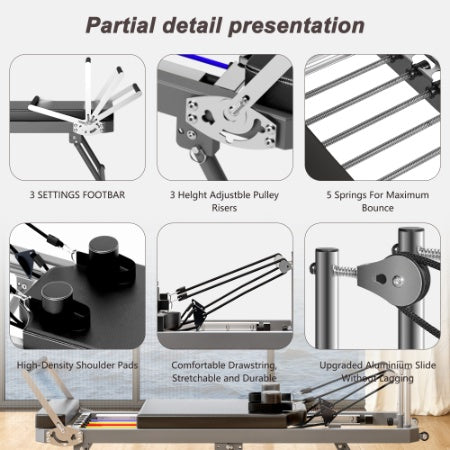 US Local Extra Large Pilates Reformer - Multi-functional Home Fitness Equipment, 395lbs Capacity, With Dynamic Resistance Cords And Aerobic Rebounder, Improves Posture, Builds Strength, Reduces Stress, Black