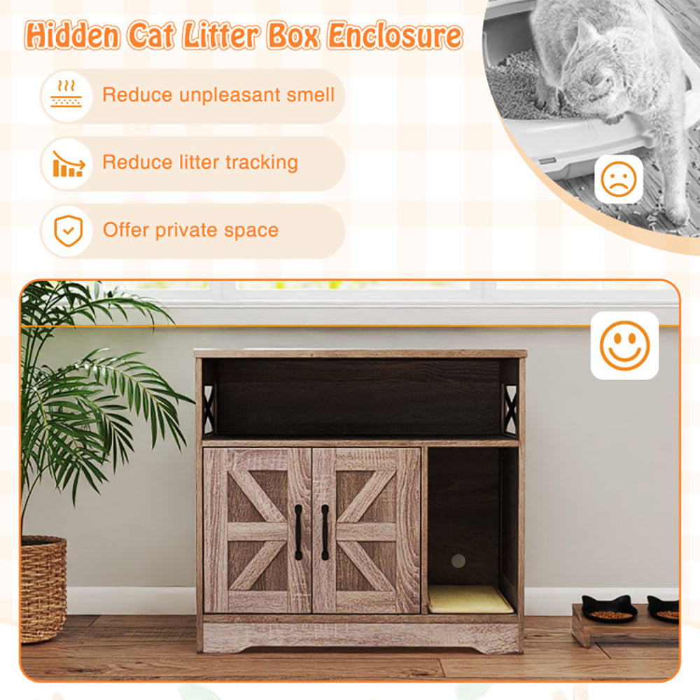 US Local Cat Litter Box Enclosure Hidden Cat Washroom Furniture With Storage