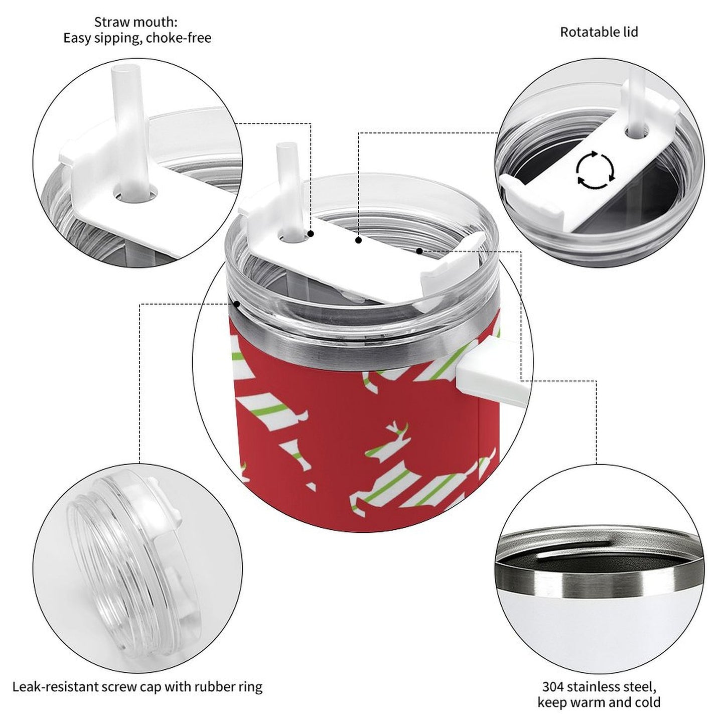 PHDT00074 POD US Local Tumbler 40 oz Large Capacity Car Cup Christmas, Elk, Streamers, Red