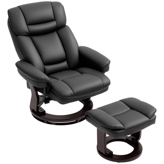 US Local Swivel Recliner With Ottoman, PU Leather Reclining Chair With Footrest, For Living Room, Bedroom, Black