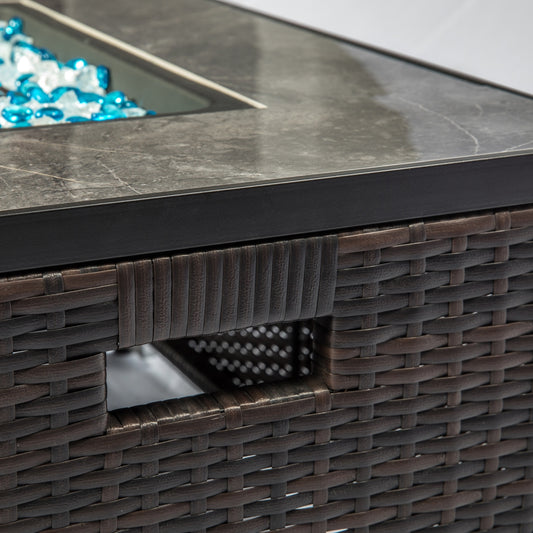 US Local Outdoor Fire Table Propane Pit Rattan With Tile Tabletop