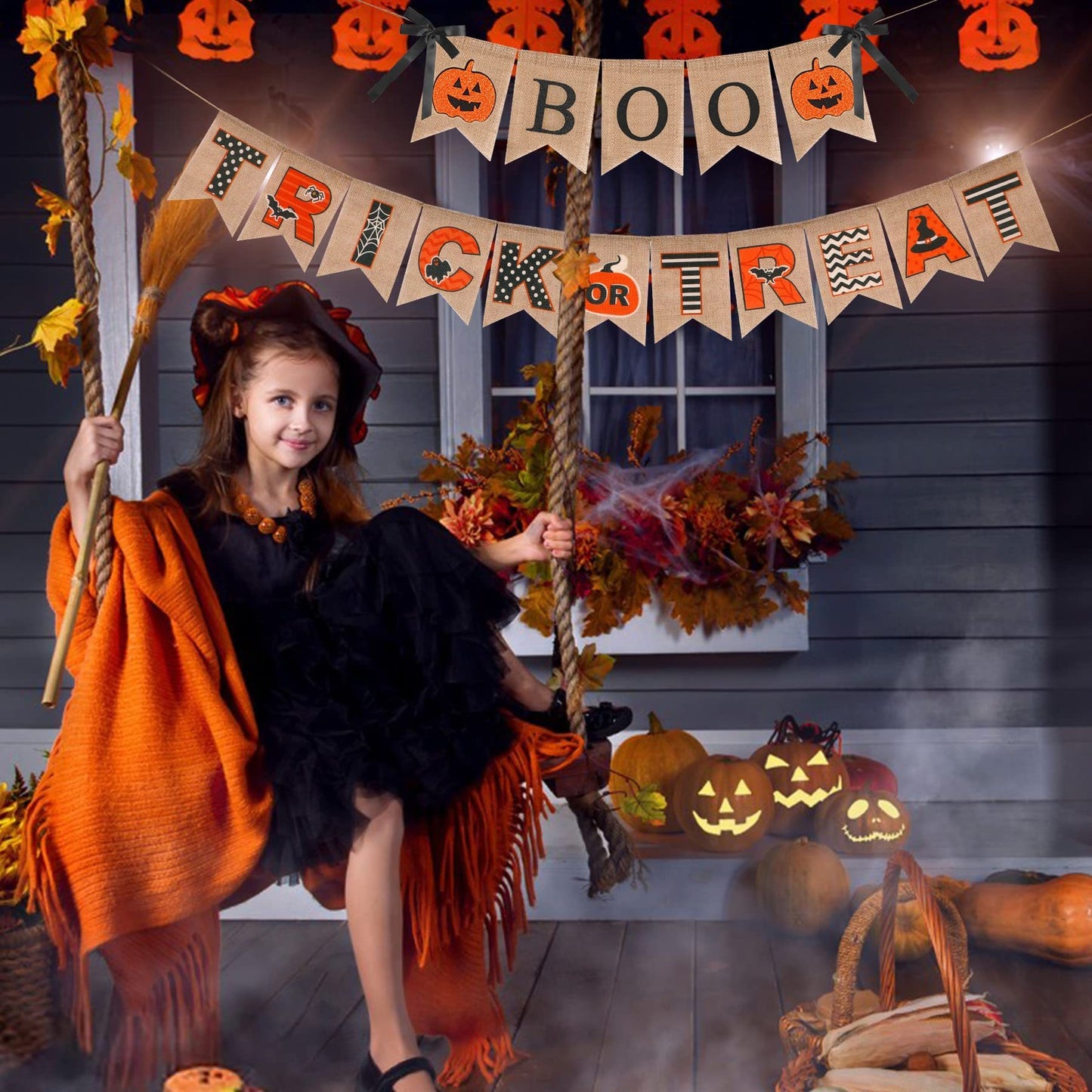 US Local Halloween Burlap Banner Halloween Party Mantel Wall Hanging Supplies For Home Farmhouse Patio