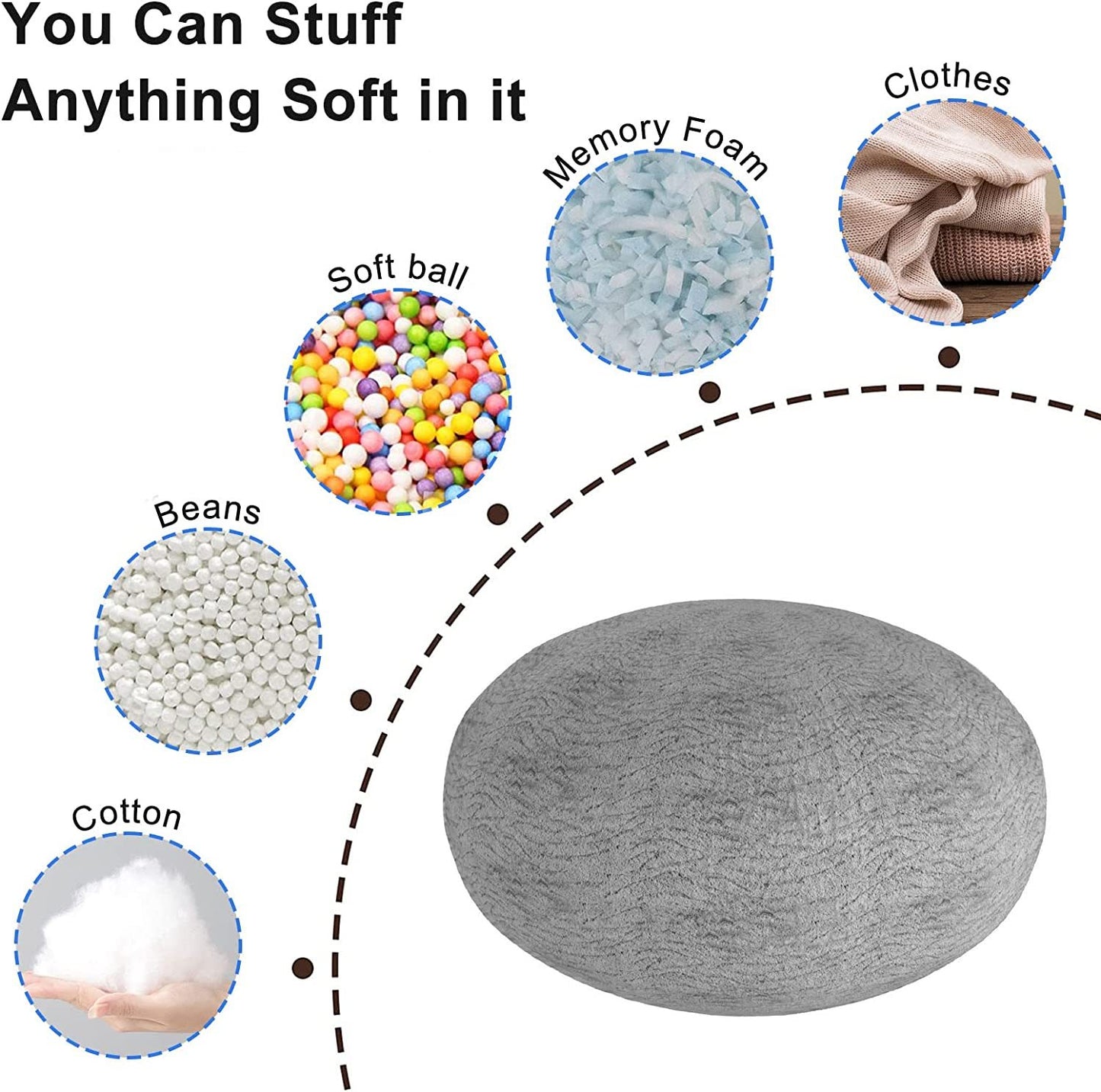 USA Local Bean Bag Chair Coverit Was Only A Cover, Not A Full Bean Bag Chair Cushion, Big Round Soft Fluffy PV Velvet Sofa Bed Cover, Living Room Furniture, Lazy Sofa Bed Cover,6ft Light Grey