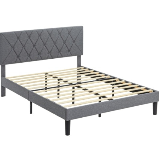 UK Local HOMCOM King Size Padded Fabric Headboard Bed Frame - Grey