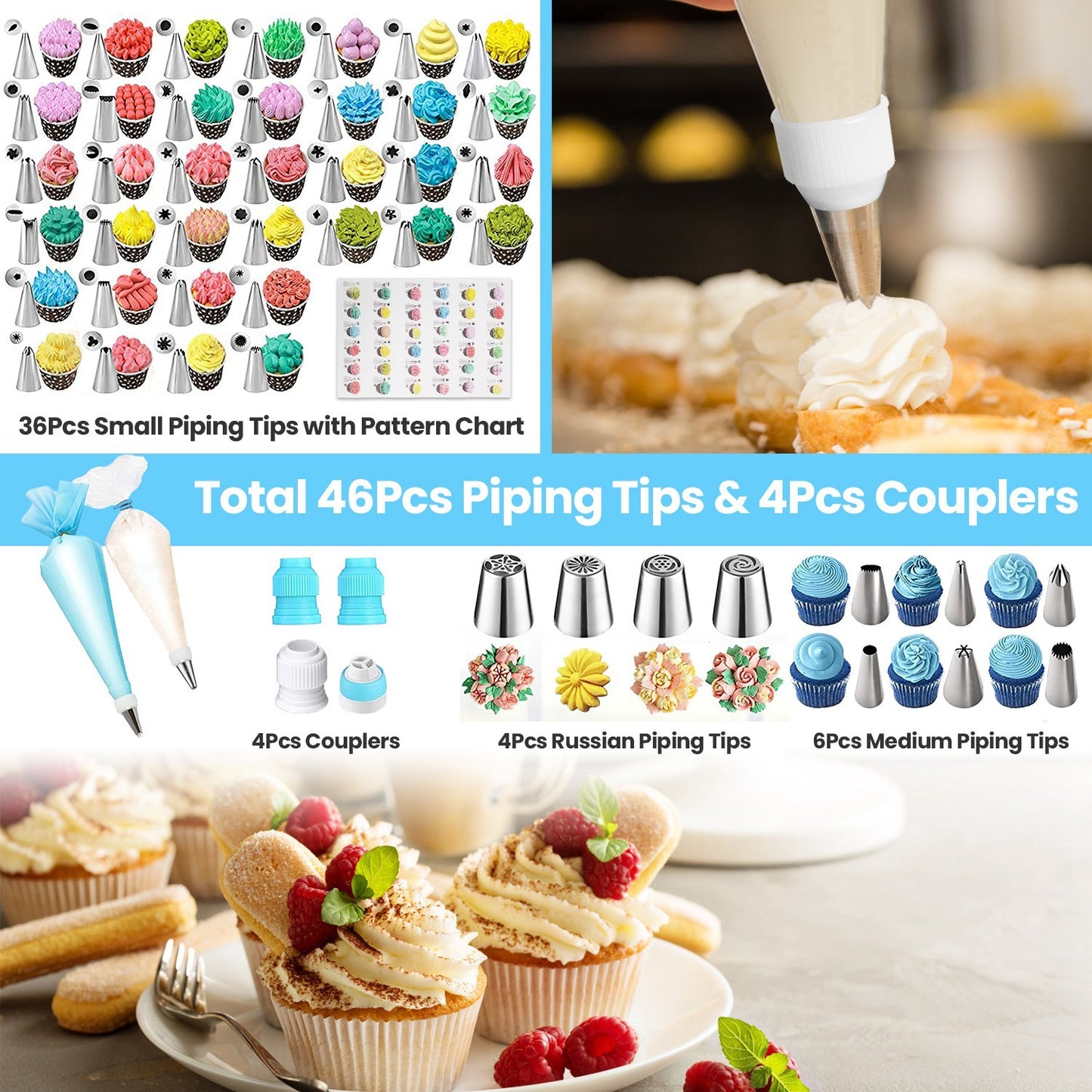 US Local 236Pcs Cake Decorating Kit Baking Tools Accessories Cake Decorating Supplies With Piping Tips Couplers And Bags Cookie Cutters Baking Cups Scrapers Flower Lifter With Storage Box