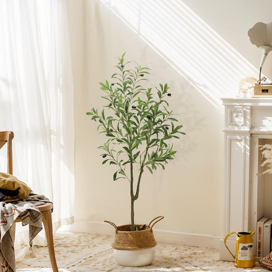 US Local 1 Artificial Olive Tree, Tall Potted Olive Tree With Flower Pot, Large Fake Olive Branches And Fruits, Suitable For Modern Living Room, Office, Indoor And Outdoor Garden Decoration