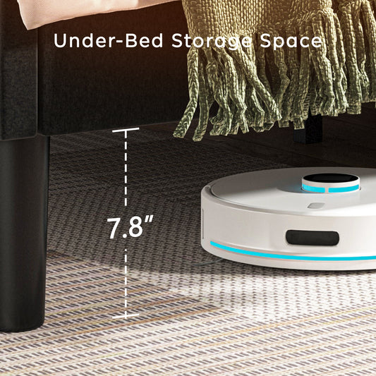 US Local Modern Platform Bed Frame With Upholstered Headboard & Wooden Slats - No Box Spring Needed, Easy Assembly, Black