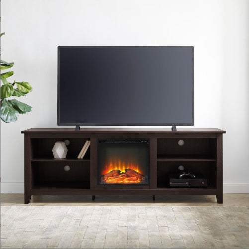 US Local Modern Transitional Wood Fireplace TV Stand For TVs With 2 Shelves
