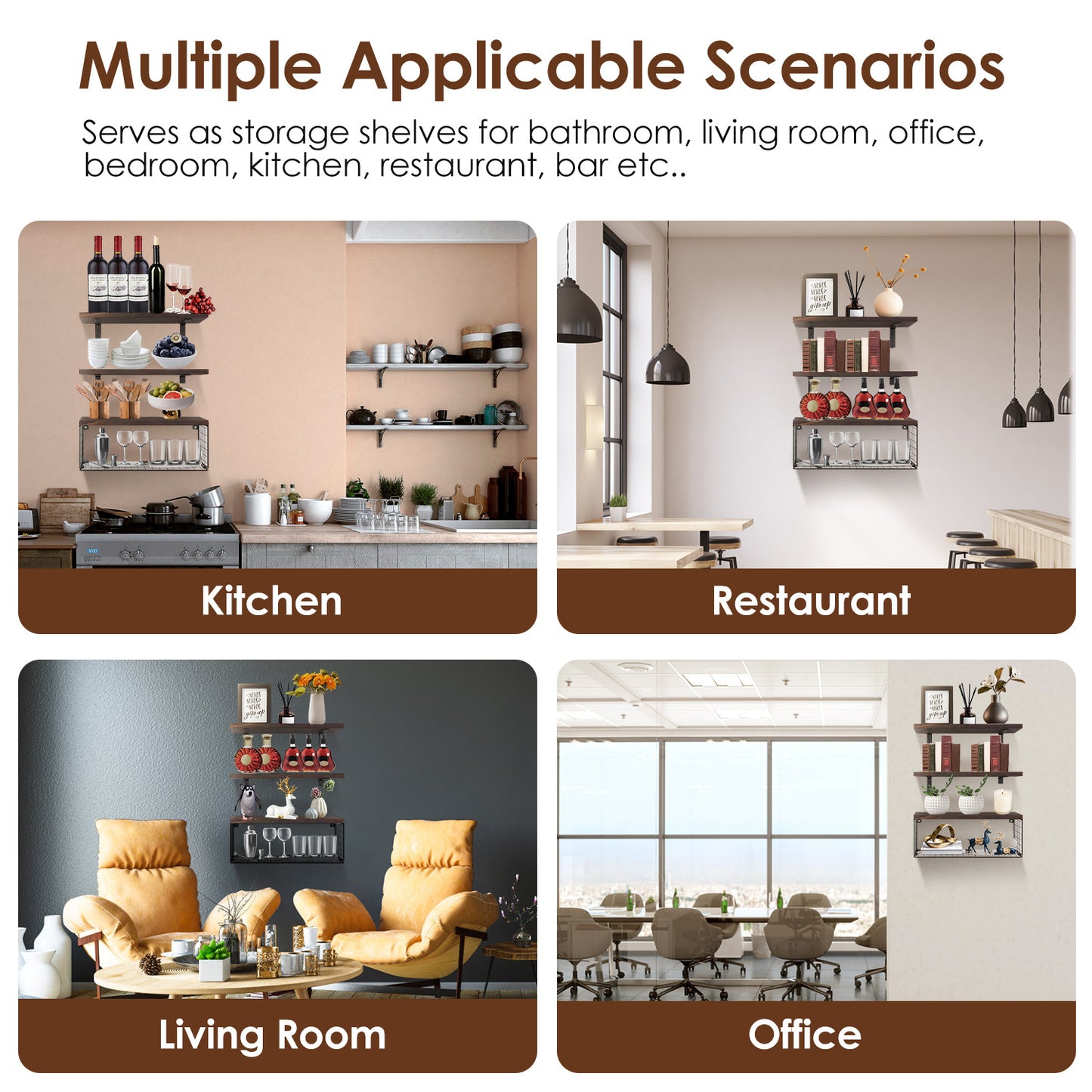 US Local 2 In 1 Floating Shelves Wall Mounted With Storage Basket Bathroom Shelves Over Toilet Wooden Shelves For Bedroom Living Room Kitchen Office Wall Decor Plants