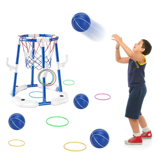 US Local Summer Pool Basketball Hoop Toy Set With 4 Basketballs 4 Circles Floating Swimming Pool Basketball Games Poolside Water Play Toy For 3-12Years Old Kids Adults GPCT5441