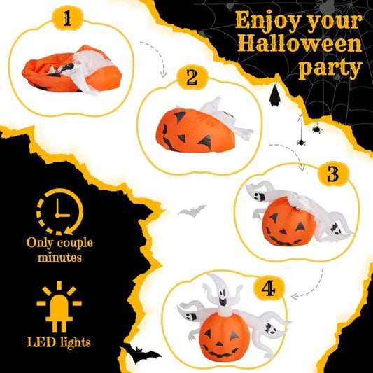 US Local 5.9 FT Halloween Inflatable Pumpkin Ghost Outdoor Decorations, Scary Blow Up Yard Decor With Built-in LED Lights For Holiday Party Yard Lawn Garden Decor Indoor Outdoor
