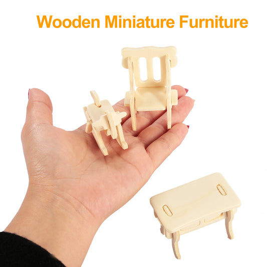 US Local 3D Wooden Dollhouse Furniture Puzzles DIY Miniature Furniture Models Set