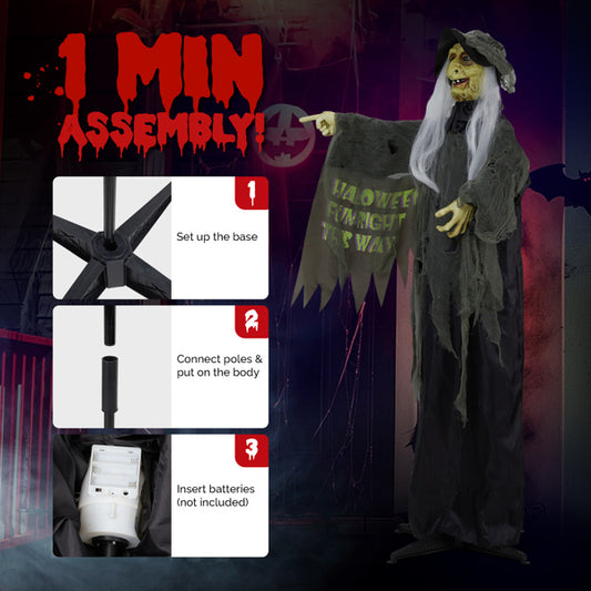 US Local 6ft Eye Red Light Vibration Witch Sound Voice Control, Standing Guiding Witch, Battery Model - Batteries Not Included, Halloween Standing Decoration