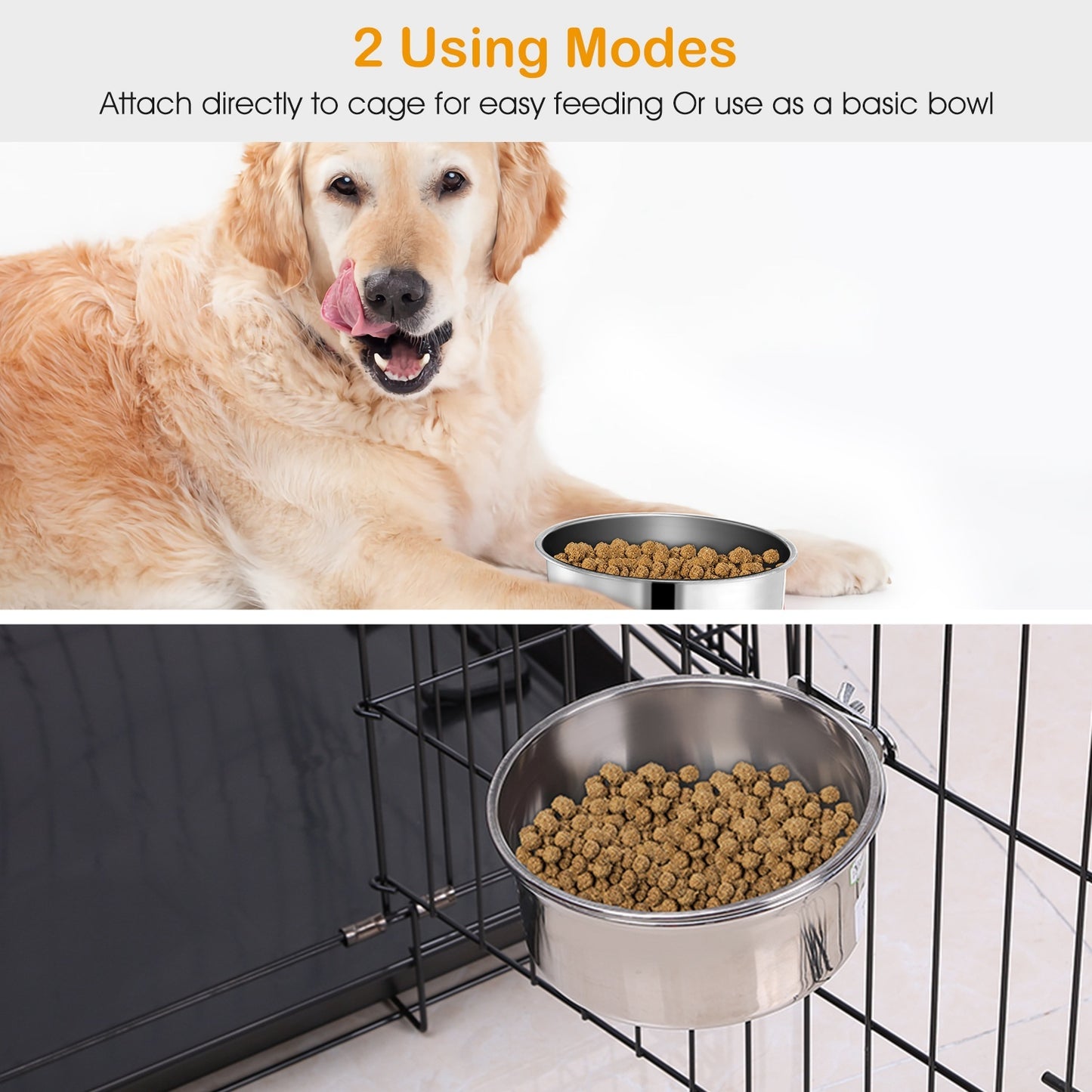 US Local 1Pc M Size Stainless Steel Dog Bowl Pets Hanging Food Bowl Detachable Pet Cage Food Water Bowl With Clamp Holder