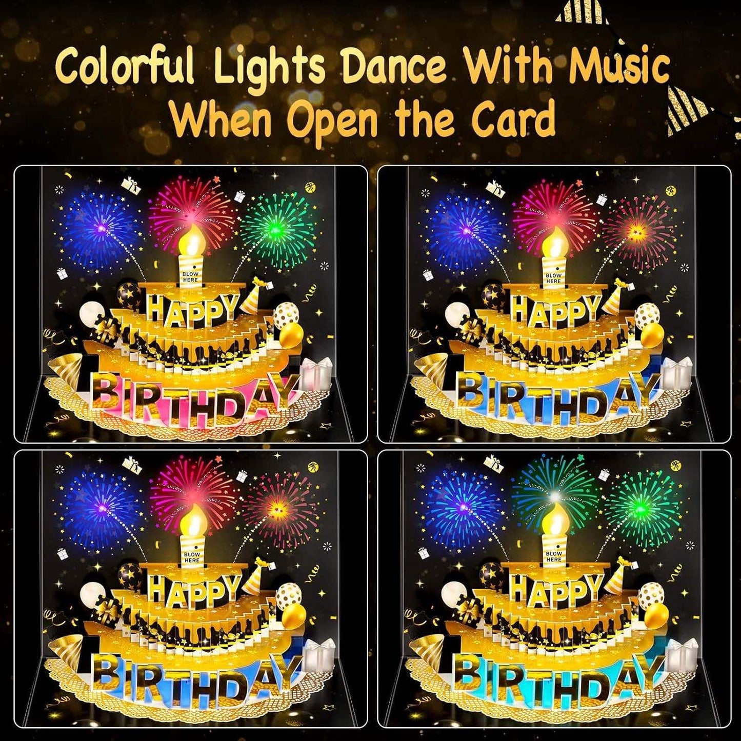 US Local Light Music Up Card Gift Cake Happy Birthday Card With Envelope