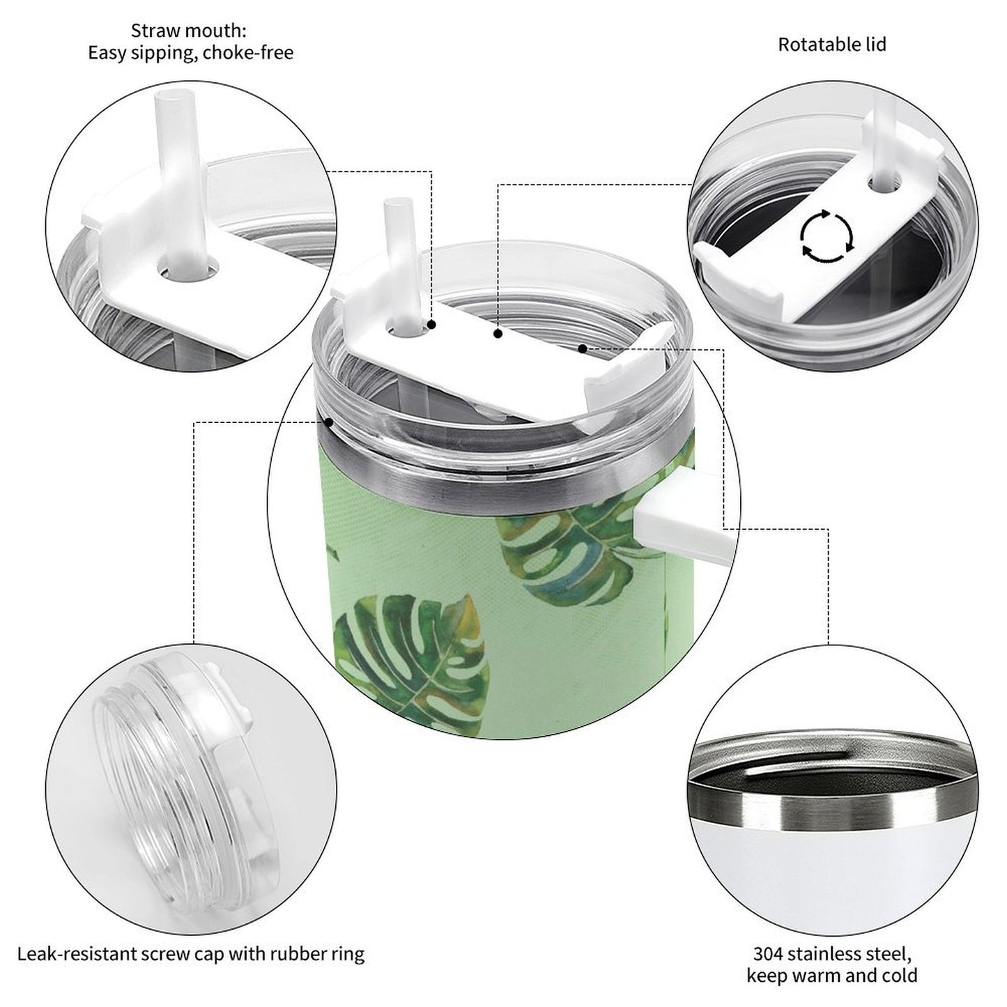 PHDT00095 POD US Local Tumbler 40 oz Large Capacity Car Cup Turtle Back Leaf, Green