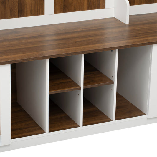 US Local 5-in-1 Entrance Bench With Coat Rack, 7 Sturdy Hooks, 2 Spacious Drawers And Adjustable Shelves, 58.8-inch Wide Coat Rack With Metal Handle, Suitable For Hallway, Entrance, Living Room