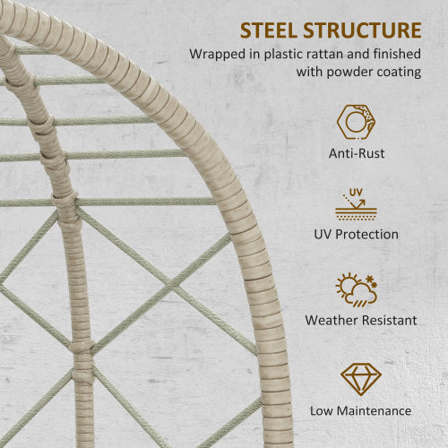 UK Local Outsunny Rattan Egg Chair Outdoor Indoor Wicker Chair With Thickened Cushion And Headrest, Standing Garden Egg Chair With Cup Holder, Metal Frame For Patio, Balcony, Grey
