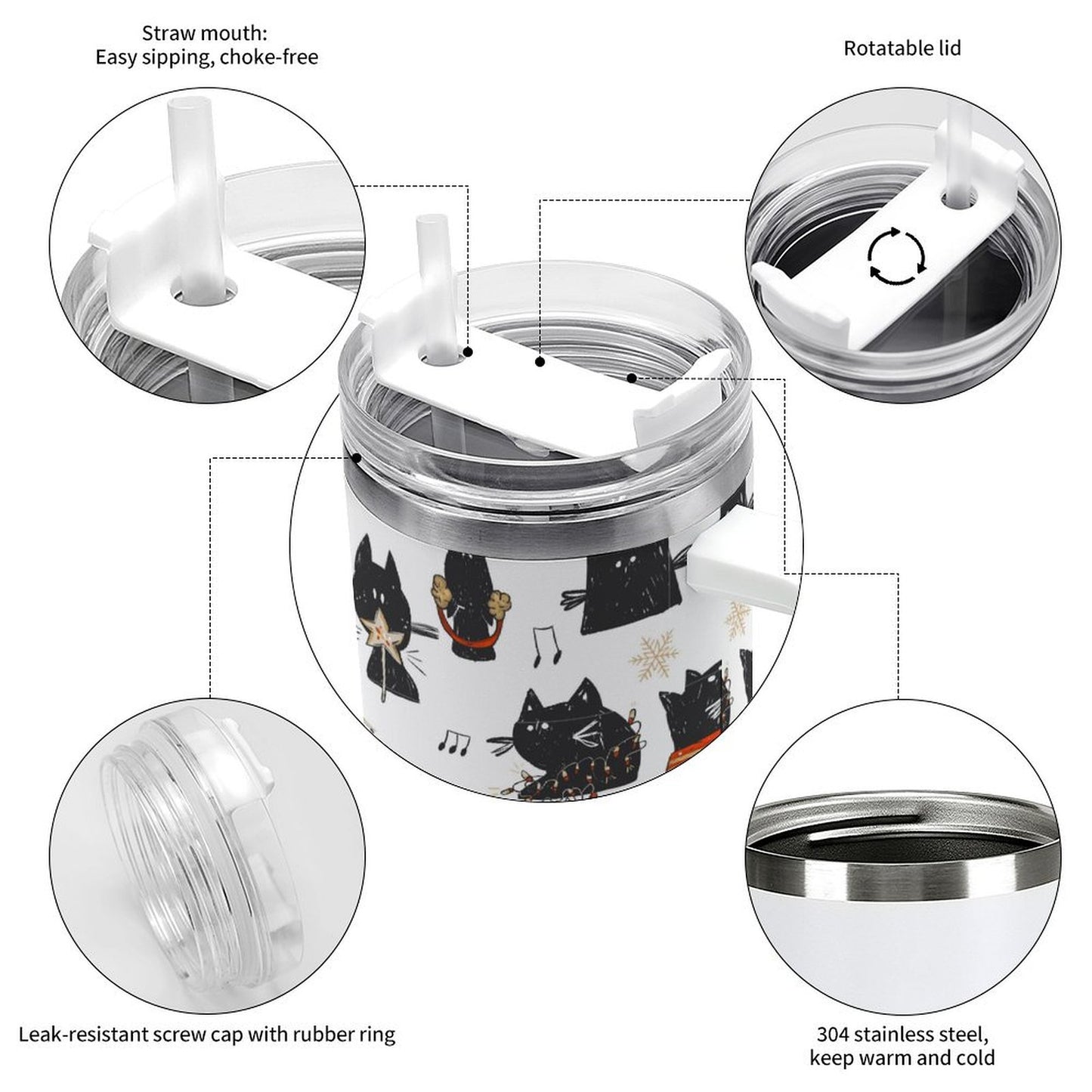 PHDT00331 POD US Local Tumbler 40 oz Large Capacity Car Cup Christmas, Black Cat