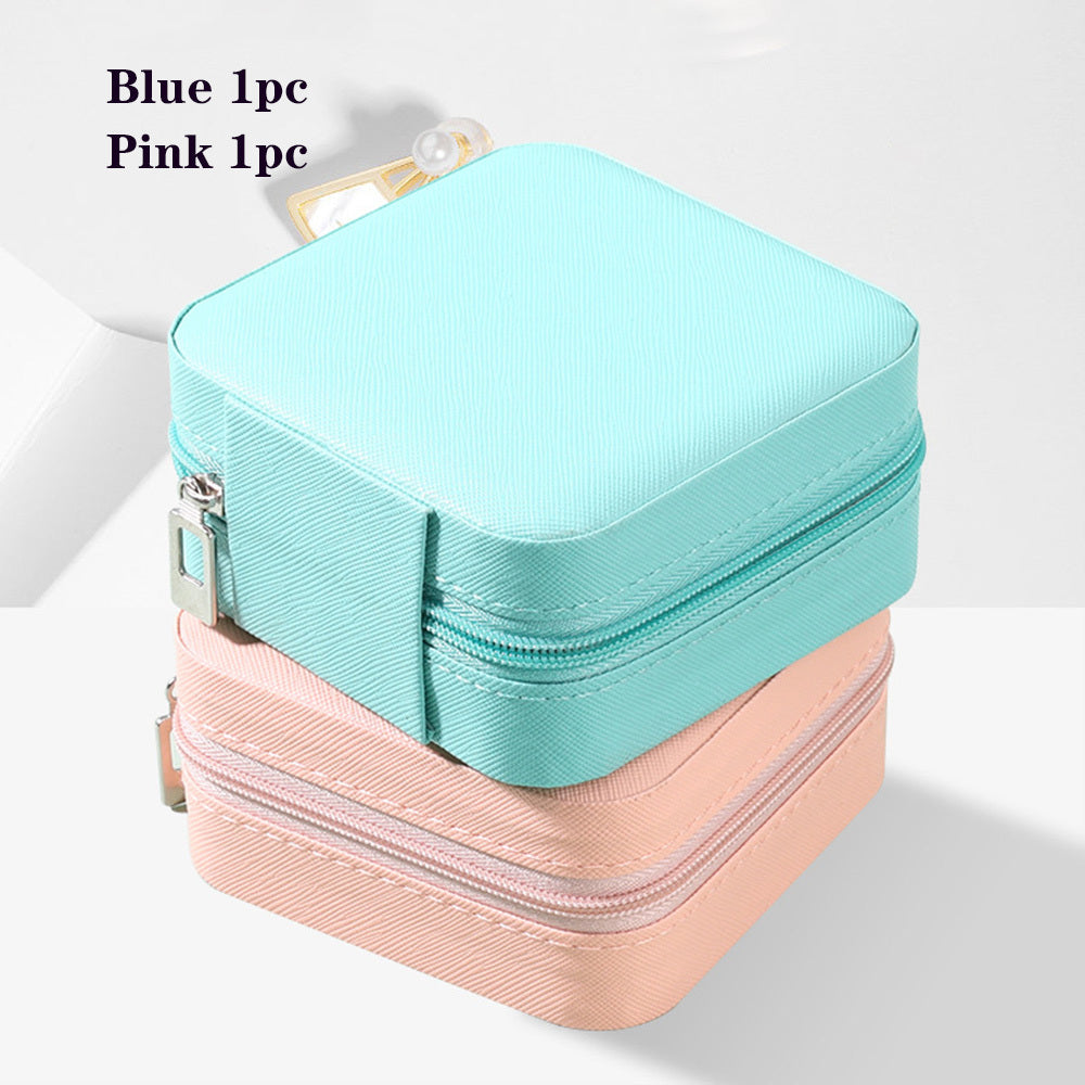 US Local 2pcs Portable Leather Jewelry Storage Boxes, Mini PU Jewelry Storage Boxes, Travel Jewelry Organizer Case, Black, White And Blue Jewelry Storage Boxes