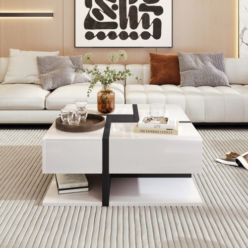 UK Local Coffee Table, Table With 4 Drawers, Unique Color Matching And Line Design, Storage Space At The Bottom. 78x78x36cm