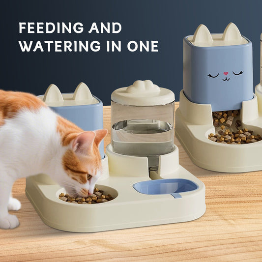 US Local Super Cute Appearance Pet Feeding And Drinking Device, Cleverly Designed With Dry And Wet Separation, Automatic Water Addition, Universal For Cats And Dogs, Easily Solves Feeding Problems, And Makes P