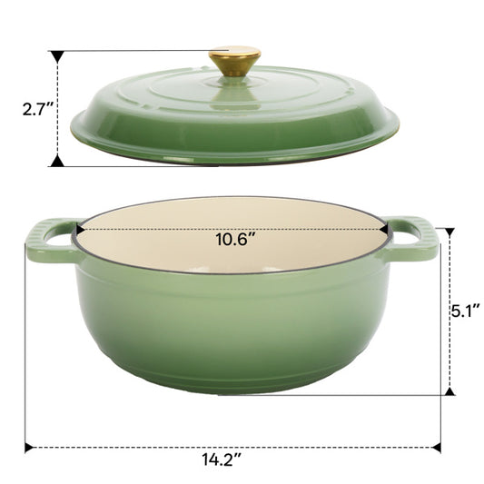 US Local Cast Iron 6QT Cookware Gradient Green With Two Silicone Gloves Enameled Pot