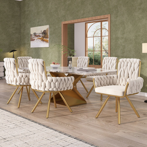UK Local Velvet Dining Chair, Armchair, Single Luxurious Living Room And Bedroom Swivel Chair, Leisure Swivel Chair With Four Metal Support Legs, Beige