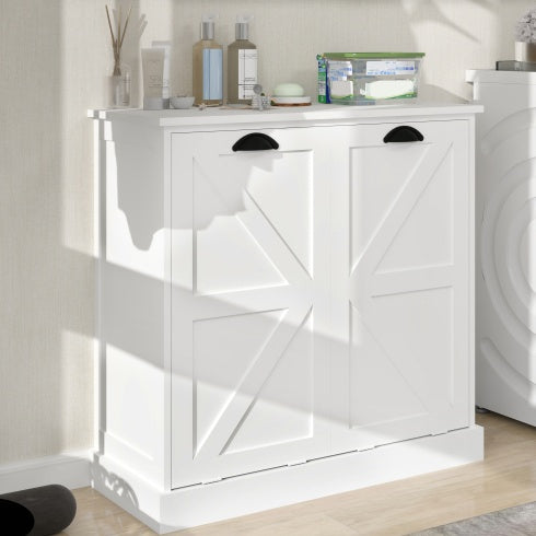 US Local Two-Compartment Tilt-Out Laundry Sorter Cabinet-White