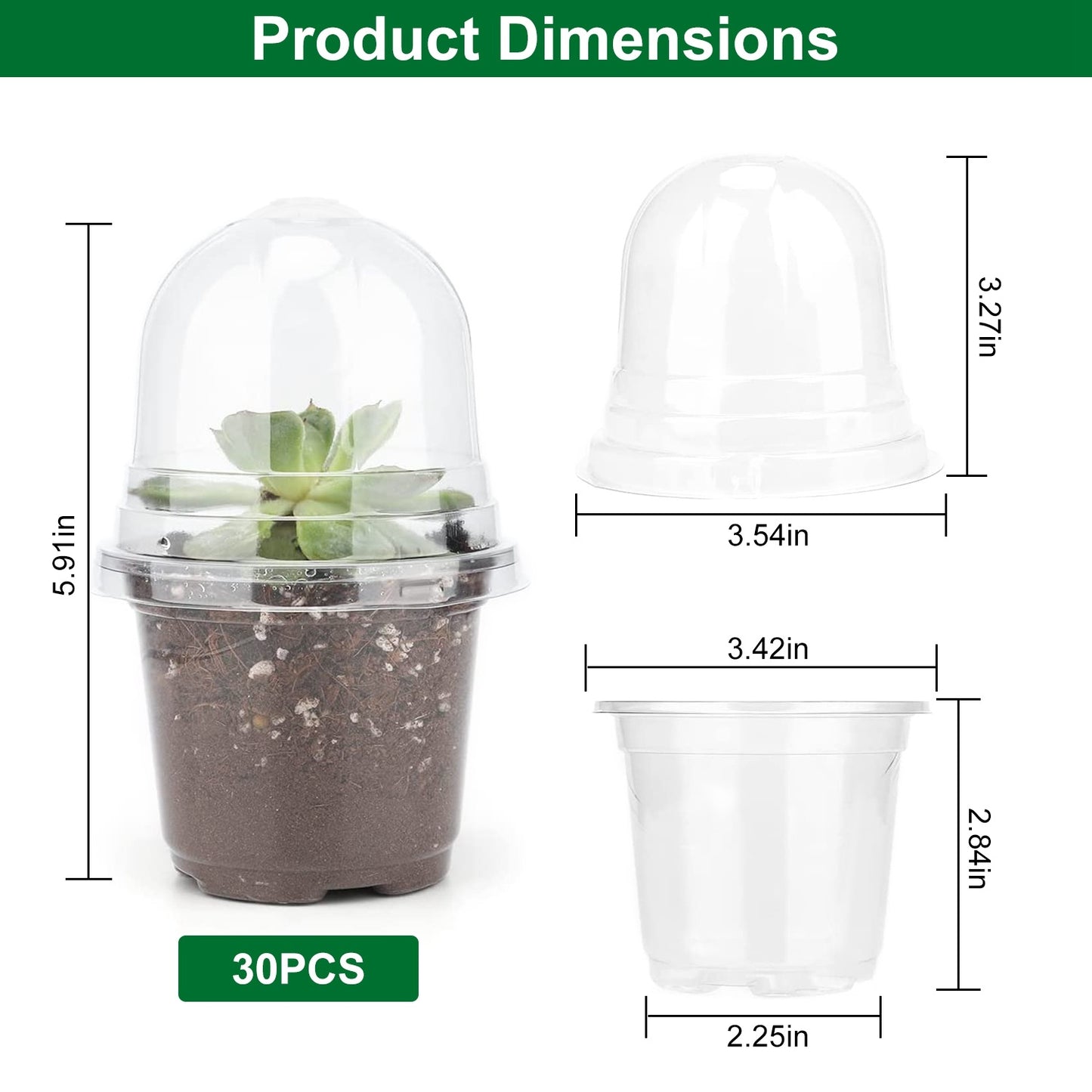 US Local 30Pcs Plant Nursery Pots PET Flower Seed Starting Pots Container With Dome With Drainage Holes