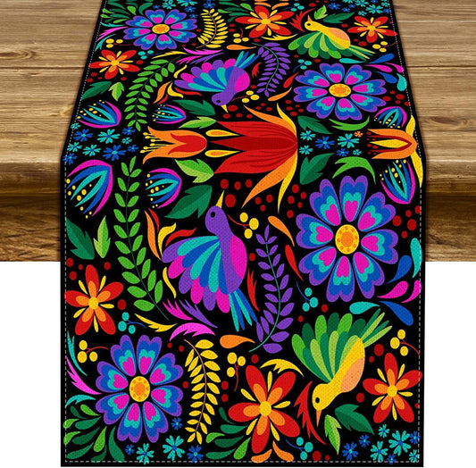 Colorful Vintage Ornament Kitchen Table Runner